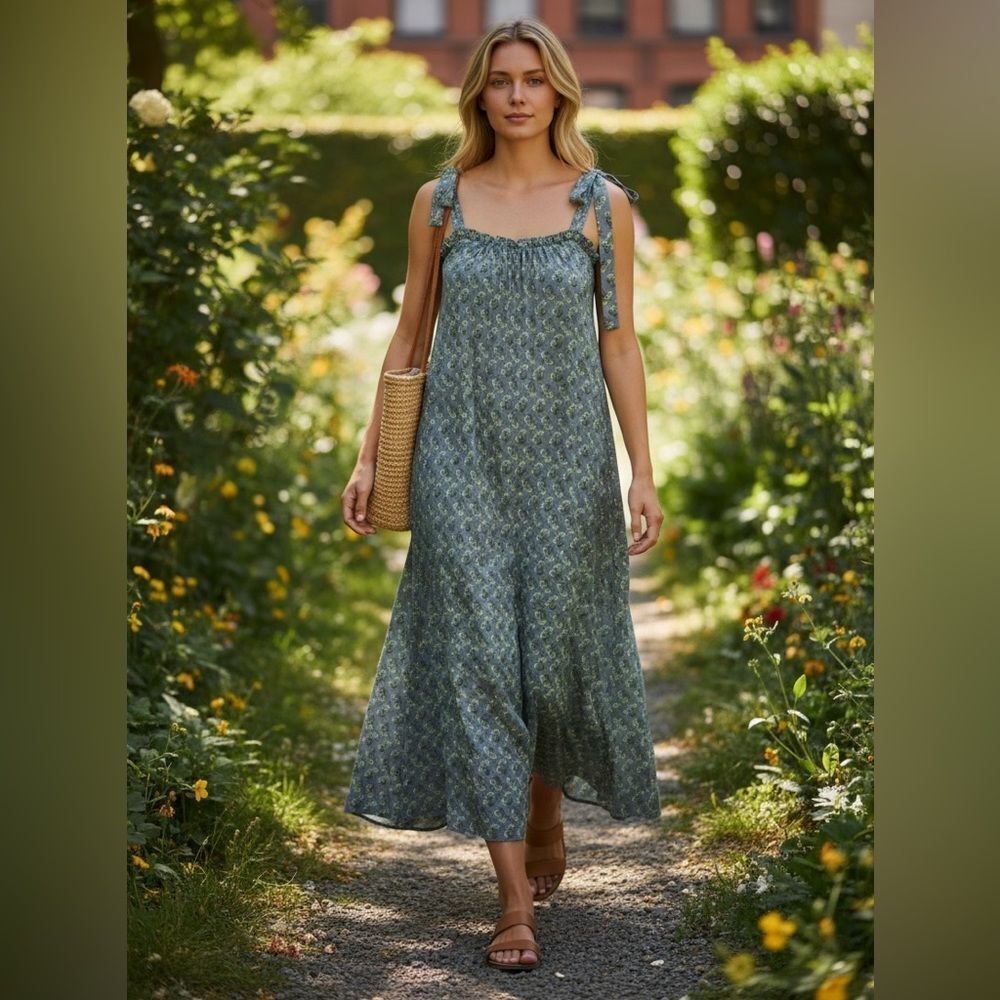 $198 Ex Voto Iris Sundress in Blue block print NWT